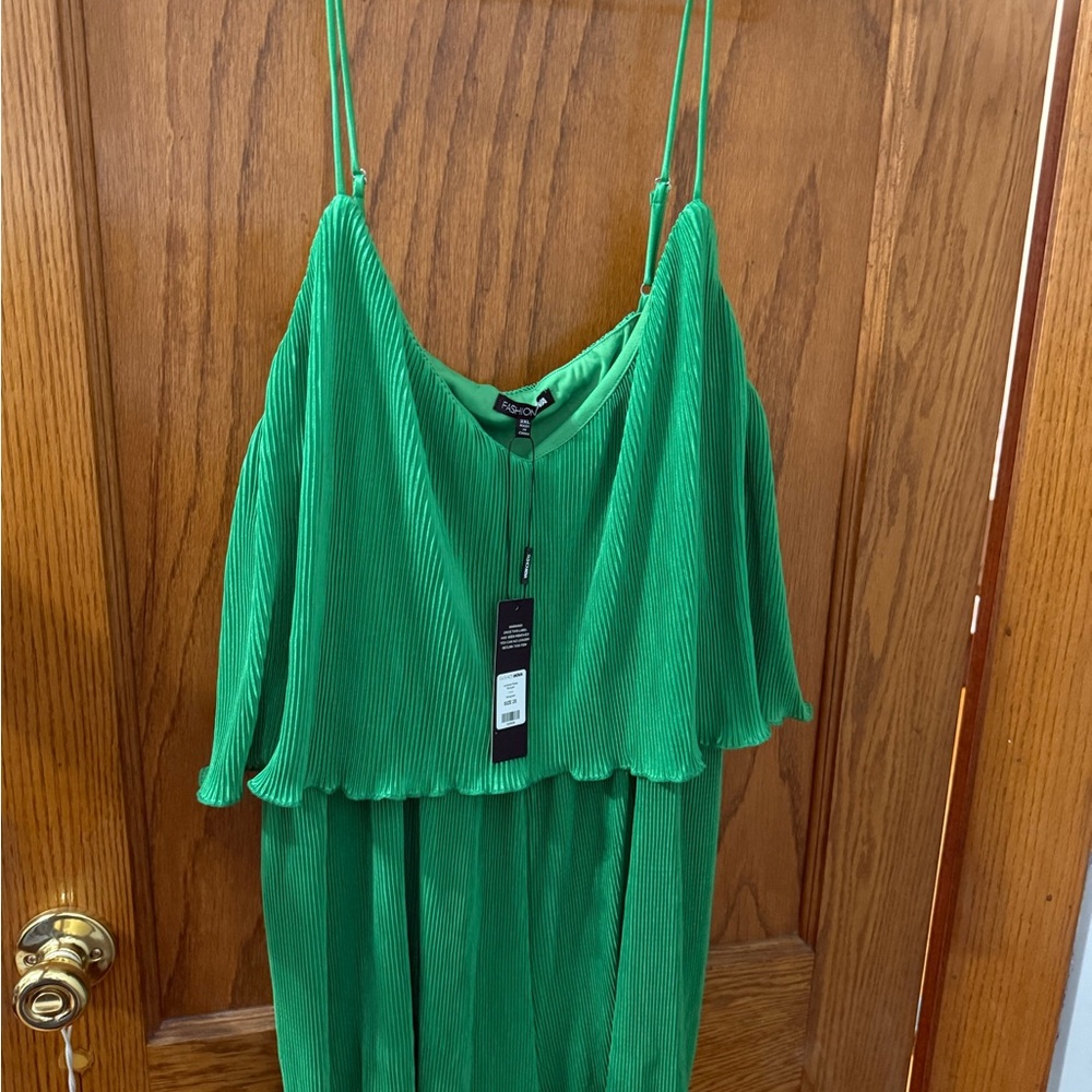 Adriana Plisse Romper - Kelly Green